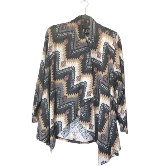 Bobeau Plus Size Aztec Tribal Global Ikat Print Cardigan (Nordstrom Brand) 1X - Picture 1 of 11